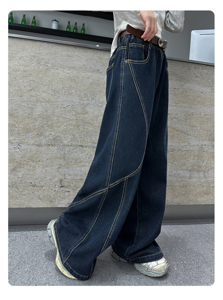 24165 Jeans White Gray Top Rabbit Fur Spring And Autumn New Children's Miscellaneous European And American Jeans_voghion.com