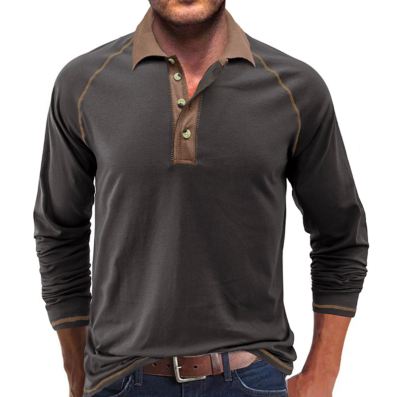 Camiseta de manga larga de solapa de los hombres europeos y americanos Comercio exterior Polo de los hombres transfronterizo Camisa de otoño para hombres Amazon top