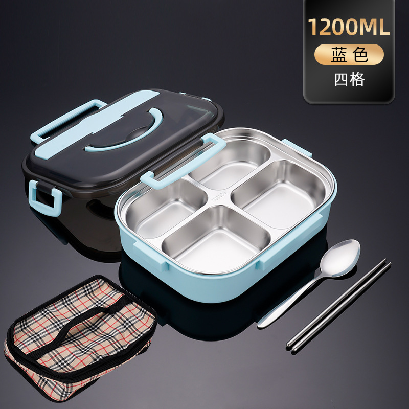 (대형) 블루 [그리드 4개 + 보온가방 + 젓가락 + 스푼]