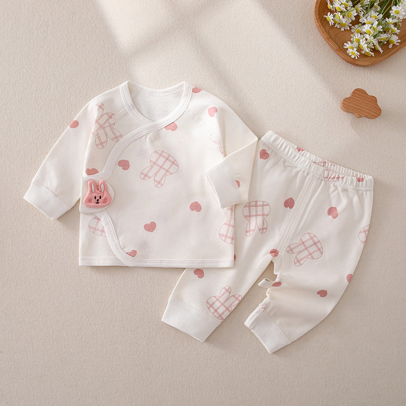 Ropa de bebé recién nacido Heshang ropa media espalda ropa pantalones de dos piezas de algodón puro bebé conjunto cuatro estaciones traje de recién nacido