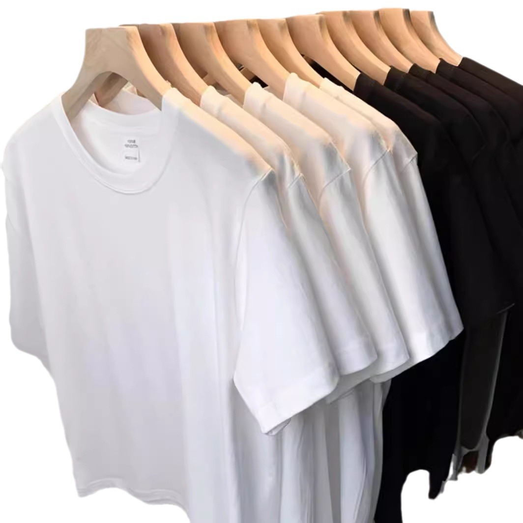 Camiseta de manga corta de algodón del mismo estilo para hombres y mujeres, color sólido, cuello redondo, talla grande, MM gordo, top delgado, camiseta publicitaria exclusiva de LOGO