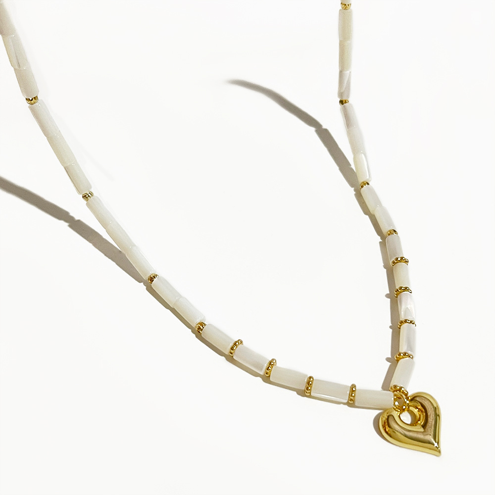 Fashion Heart Shape Shell Copper Beaded Plating Pendant Necklace 1 Piece