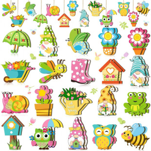 40 pcts New Easter Wooden Hanging for Spring Butterfly House Easter Dwarfs Wooden Hanging for Party