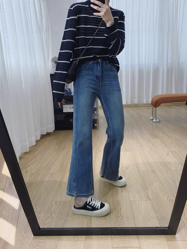 四面弹小开叉高腰显瘦微喇牛仔裤女秋季2025新款裤子修身喇叭裤|undefined