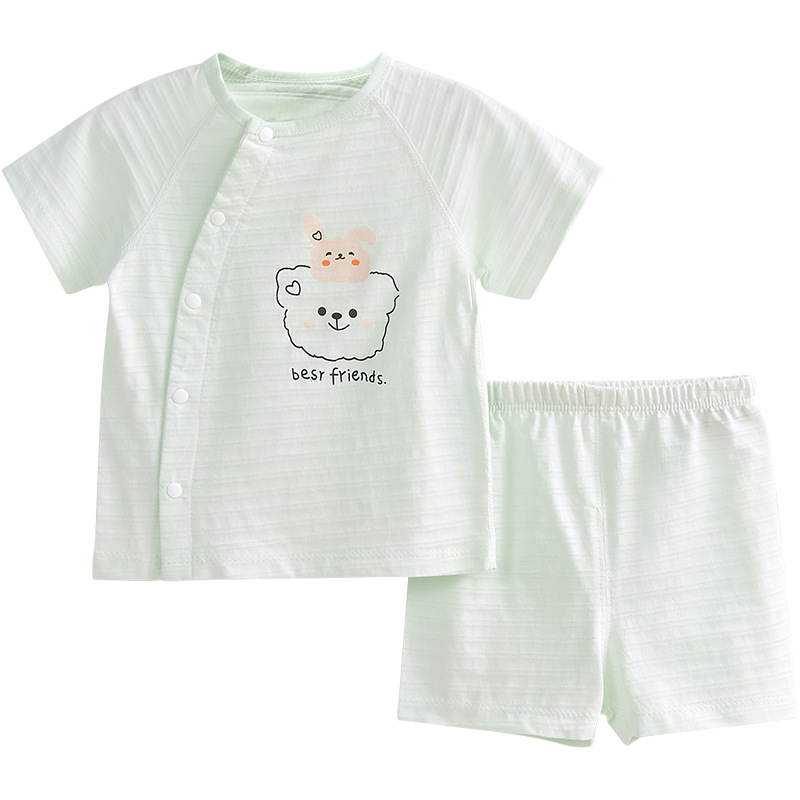 Traje de manga corta para bebés, ropa fina de algodón para niños de verano, niños y niñas divididos, ropa de verano para bebés de dos piezas
