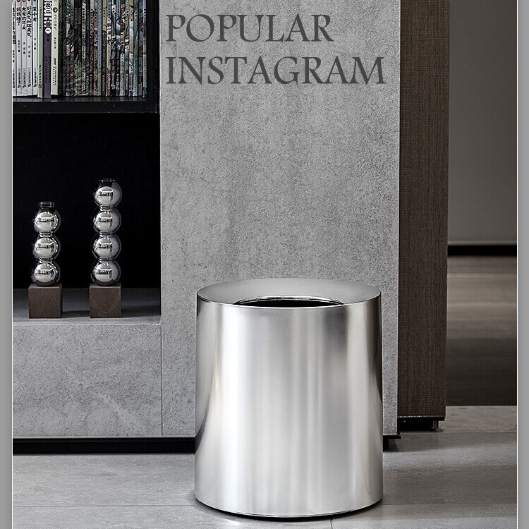 Trash Bin Home Kitchen Living Room Bedroom Toilet Large Capacity Creative Entry Luxury Metal Ins Style silver Trash Bin Bucket