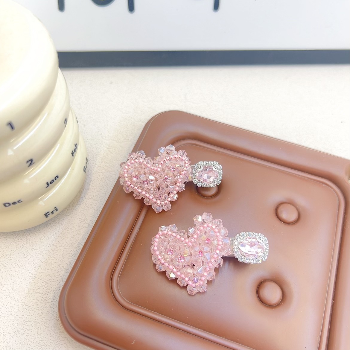 韓國新款可愛少女心甜美水晶髮夾粉色鴨嘴夾劉海夾鑲鑽愛心發卡女
