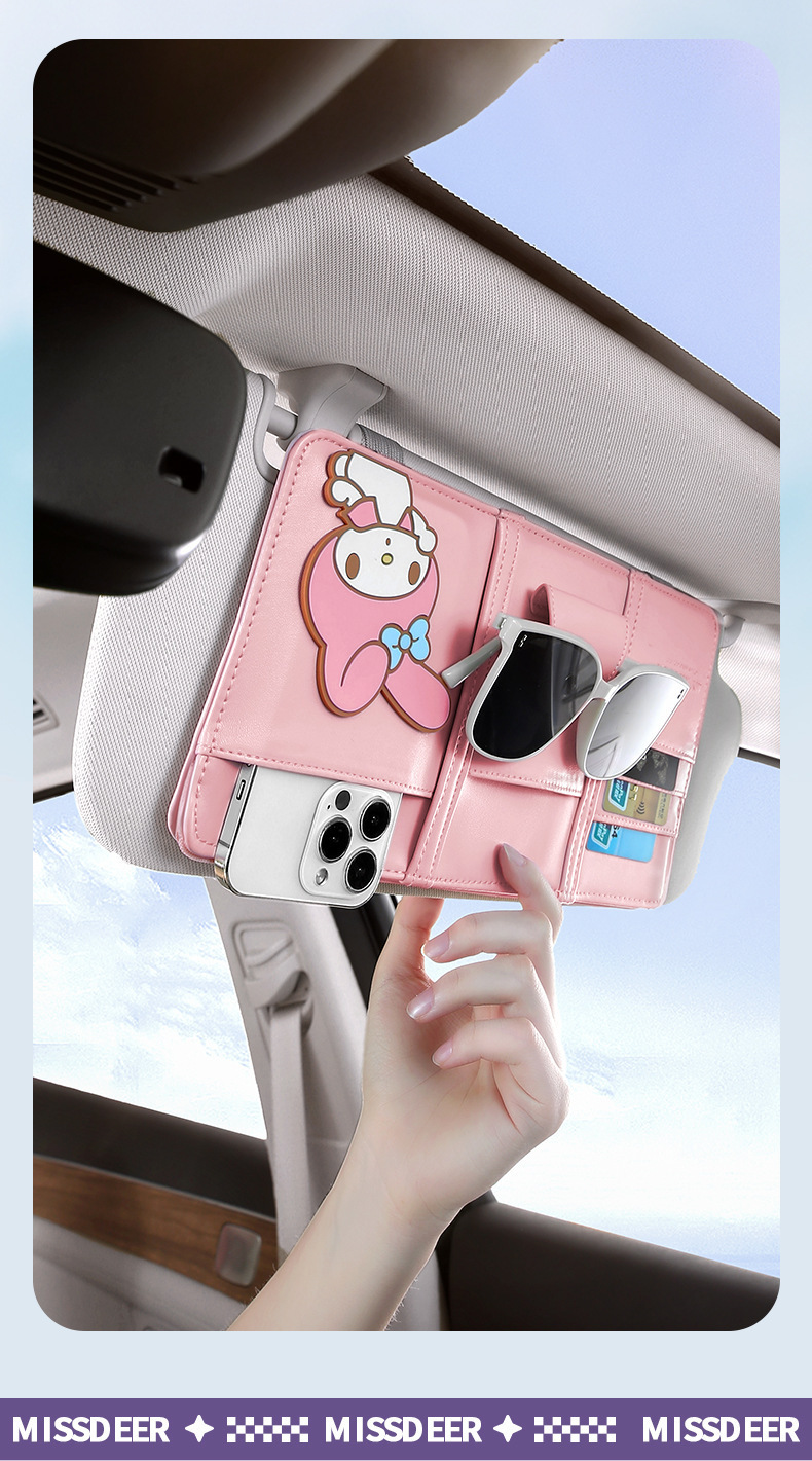Sanrio Kuromi Car Glasses Holder Car Sun Visor Storage Clip Multi-Functional Car Sunglasses Holder Document Holder