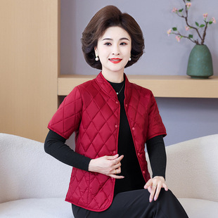 2024 autumn and winter clothing middle-aged and elderly women's waistcoat mother's cotton waistcoat half sleeve vest small cotton coat plus size