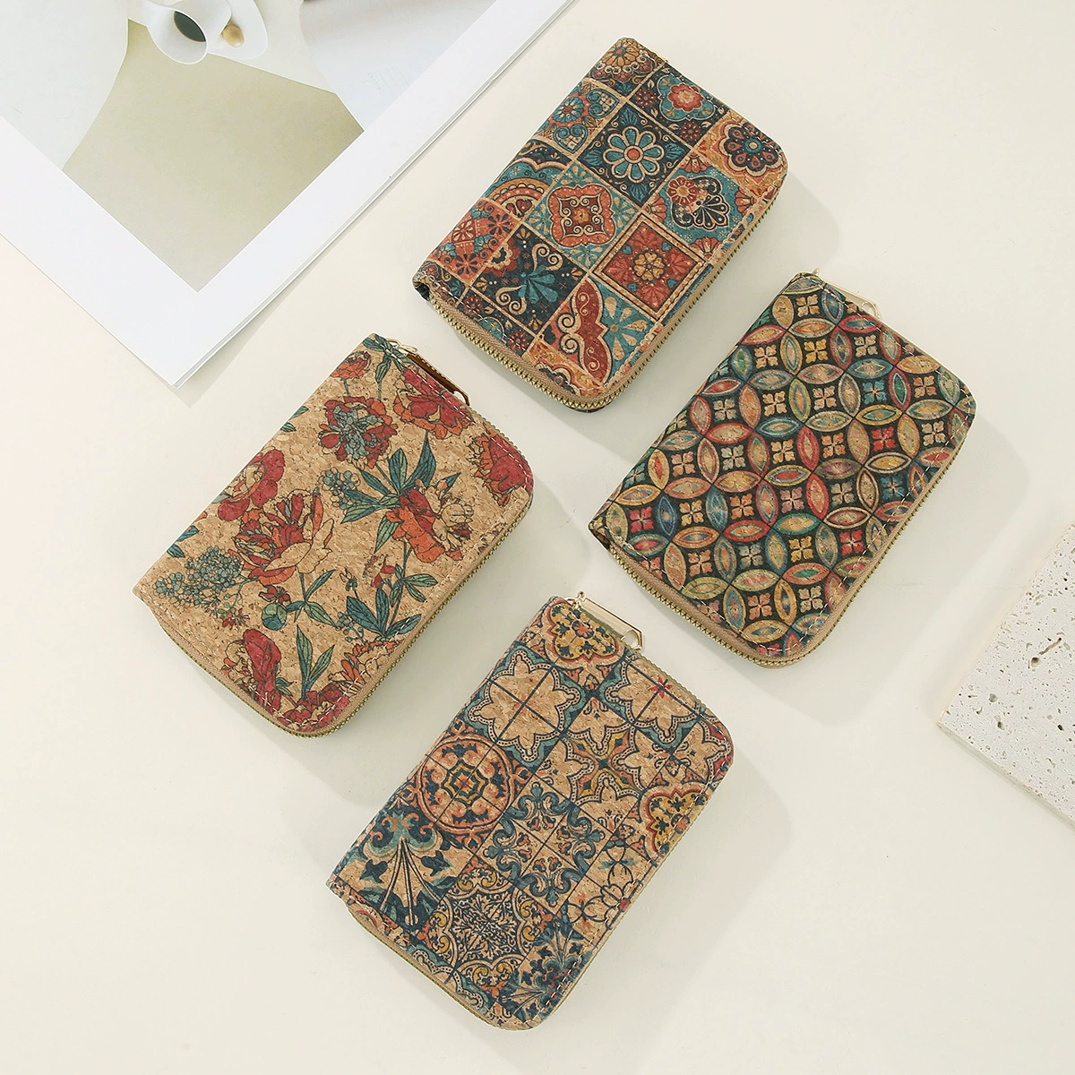 Long wallet, purse with zipper, short bag