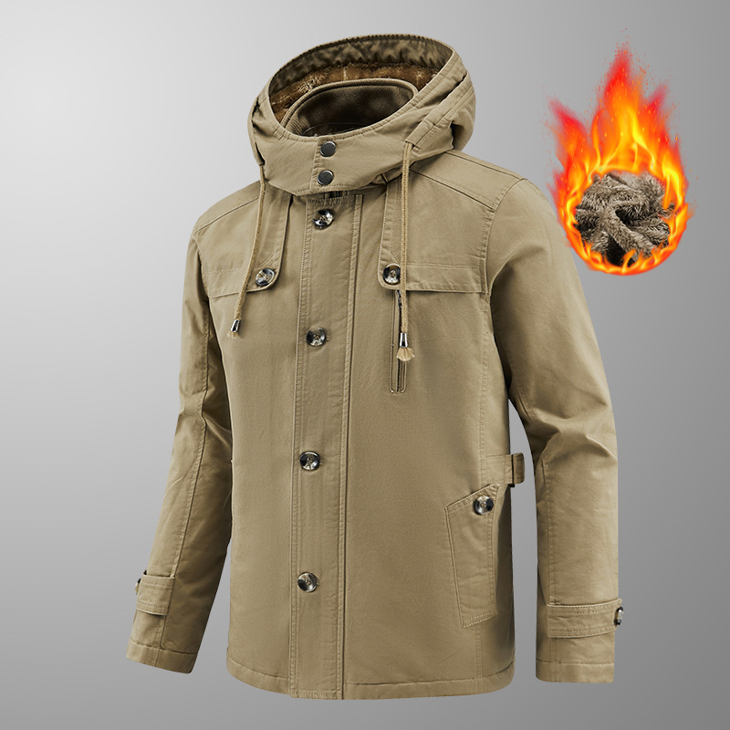 Comercio exterior transfronterizo otoño y invierno nuevo tipo de chaqueta de algodón de terciopelo para hombre con chaqueta de algodón lavado con sombrero para hombre