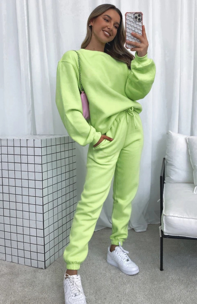 840g Weight Long Sleeve Sleeve Length Polyester Fabric Type Sweatshirt & Hoodie Co-ord Set Sets Type 2 Pieces Set Quantity Casual Occasion Round Neck Neckline Loose Fit Type Solid Color Pattern Winter, Autumn Season Women's Gender Streetwear Style Casual Women's Streetwear Solid Color Polyester Sweatshirt & Hoodie Co-ord Set Pants Sets 22