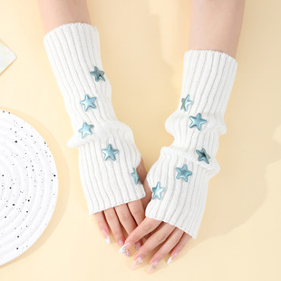10 Stars Gloves Women's College Style Pile Y2k Sleeve Autumn and Winter Knitted Subculture Warm Arm Cover