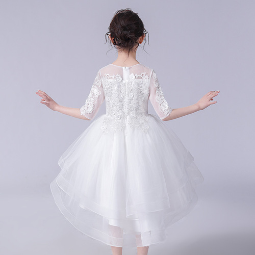 Child's Spring and Autumn Mesh Tulle Train Dress Puff Dress Evening Gown Sleeveless Host Dress Piano Performance Costume
