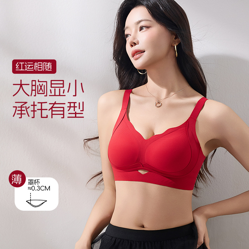 Seamless Bra for Women with Large Busts, Minimizing Effect, Gathering and Supporting Side Breasts, Wireless, Comfortable Jelly Fixed Cup Bra