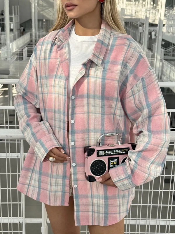 欧美2025秋季新款衬衣亚马逊跨境慵懒风百搭宽松格子长袖女式衬衫|undefined