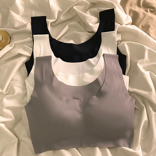 Seamless Ice Silk Underwear for Girls, Sports Bra Without Rims, Breathable Student Push-Up Anti-Slip Breast-Revealing Vest, Thin Style