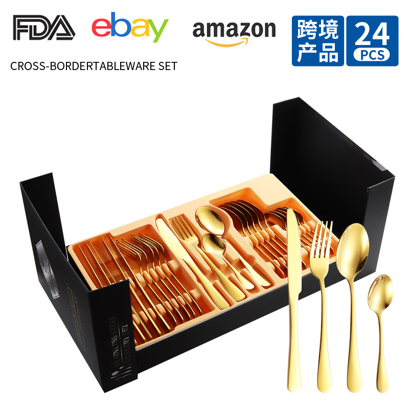 1010 cuchillos y tenedores cucharas de té 24 piezas percha set caja de regalo hotel restaurante occidental cuchillo y tenedor de filete cucharas espejo pulido