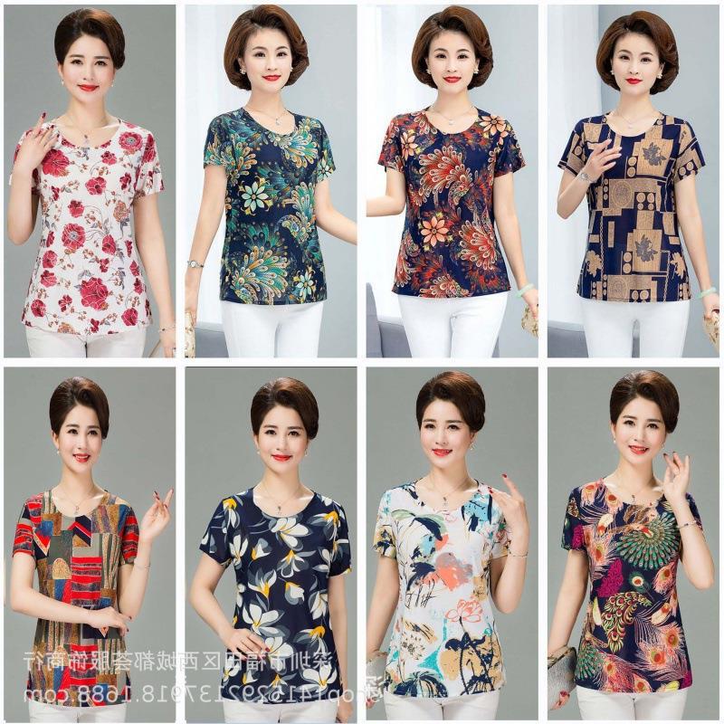 1688 Street Stall 5 Yuan Loose Women's Clothing Middle-Aged and Elderly Short-Sleeved T-Shirts Mother's Clothing Wholesale Tops and Bottoming Shirts