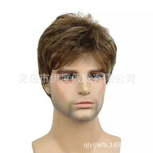 European and American Fashion Star Men's Wig Brown Yellow Fluffy Headgear New Foreign Trade Chemical Fiber COS Hairstyle Realistic