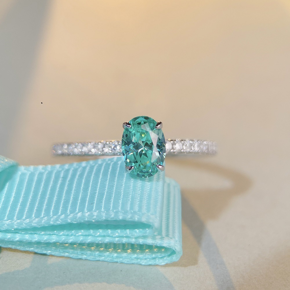 Tancise Palaiba-Ring aus 925er-Sterlingsilber für Damen mit hohem Kohlenstoffgehalt, Eisblumenschnitt, kleiner grüner Diamant_voghion.com