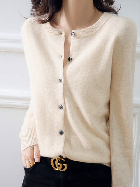 autumn cardigan with a round collar