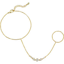 跨境欧美新款不锈钢方晶锆石手链和戒指链手部首饰气质饰品手指链