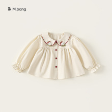 宥宝童装秋季女童上衣田园翻领衬衣泡泡袖女宝宝娃娃衫儿童衬衫