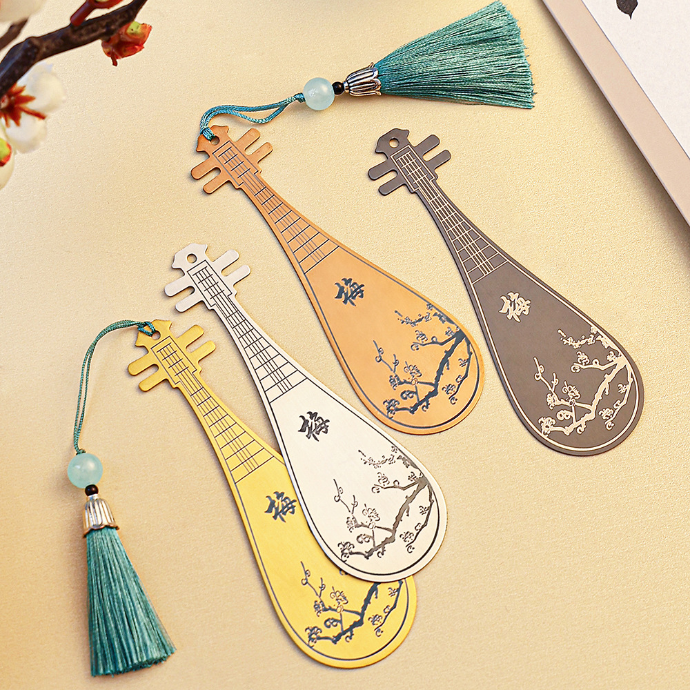 Q-style Bookmarks, Classical Musical Instrument Bookmarks, Creative Artistic Metal Bookmarks with Engraving, Tassel Bookmarks