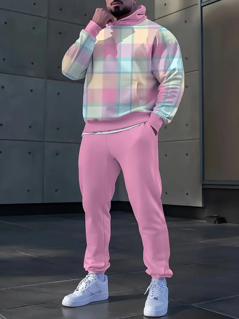 Otoño nuevo estilo de los hombres colorido color de contraste estilo de diseño estilo popular cordón suéter con capucha pantalones MC11-ML1