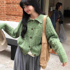 H.ONE韩系复古风麻花针织开衫上衣女秋冬宽松百搭毛衣外套女 1208