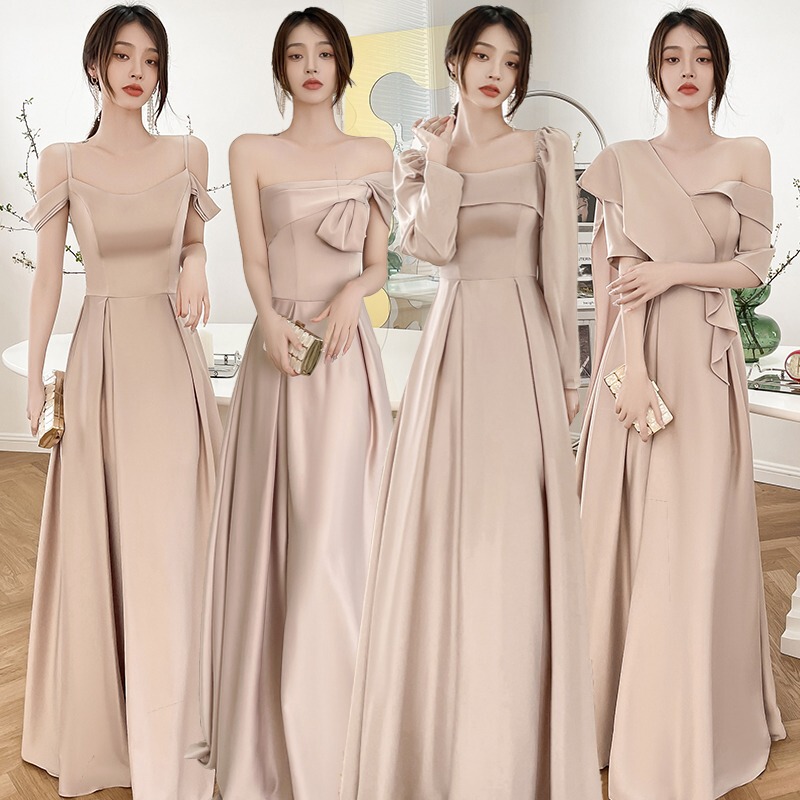 Pink Bridesmaid Dress for Women 2026 New Style Wedding Sister Group Dress High-End Niche Summer Long Satin Long-Sleeve Dress Pink Bridesmaid Dress for Women 2026 New Style Wedding Sister Group Dress High-End Niche Summer Long Satin Long-Sleeve Dress