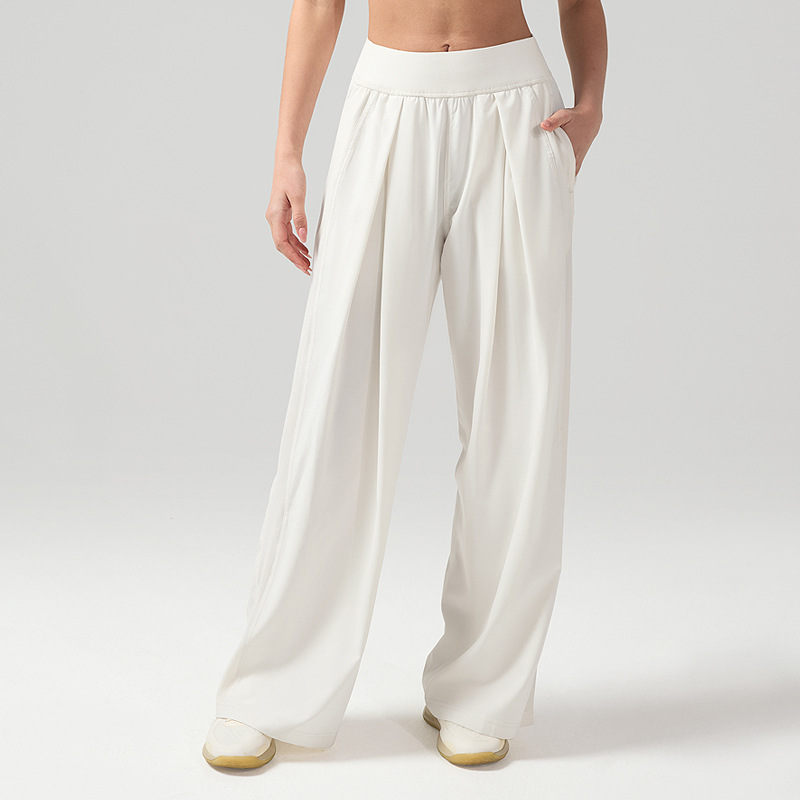 Pantalones deportivos holgados de protección solar Lulu para mujer, pantalones largos de fitness de cintura alta que adelgazan, pantalones rectos de pierna ancha transpirables de secado rápido de 30"