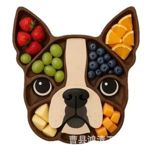 Cartoon Puppy Deli Solid Wood Tray Dog ​​Themed Wooden Kidsren's Dinner Tray Dog ​​Shaped Divided Wooden Tray
