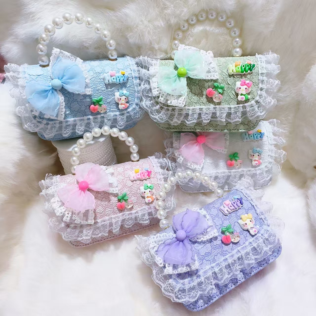 Bolsa de arco princesa de perlas portátil de hombro Melody Kulomi KT bolsa de gato para niños cadena de bolso de Año Nuevo