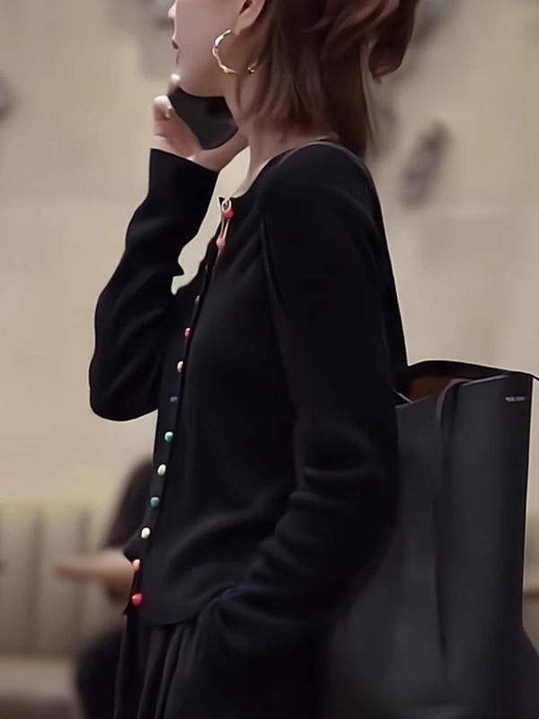 欧货重磅早秋2025新款黑色针织开衫长袖小众洋气女装高级感上衣潮|undefined