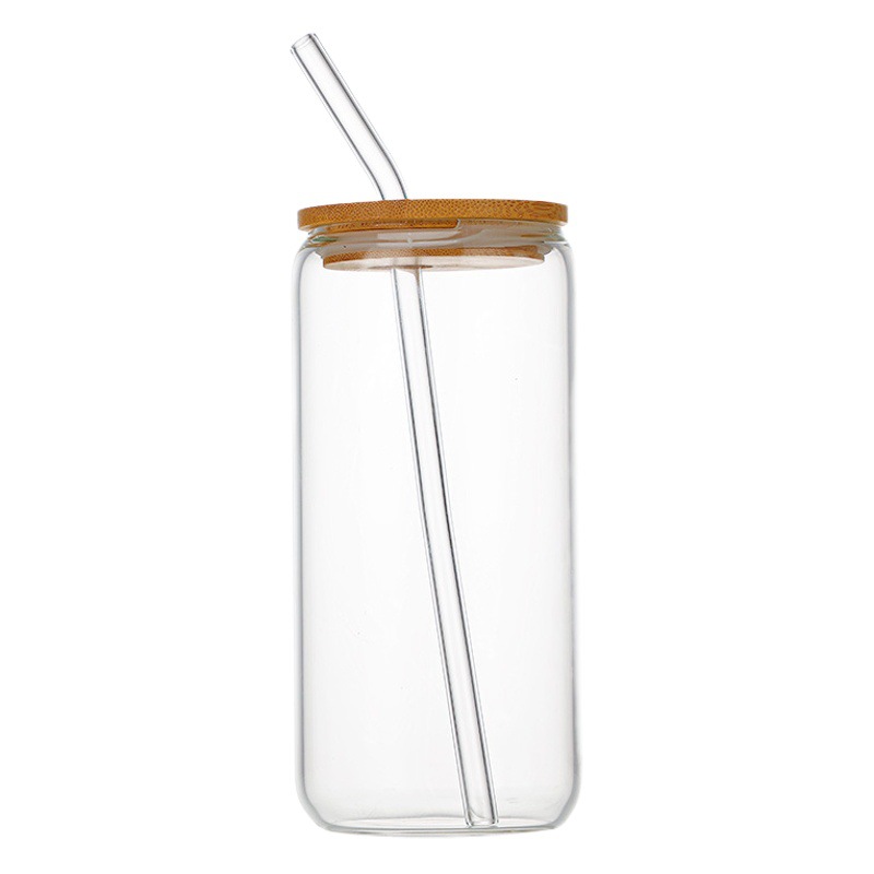 Vidrio transfronterizo 16oz Coca Cola taza Coke puede Mason taza bebida fría Gaopeng silicio con tapa de bambú ventosa tubo traje