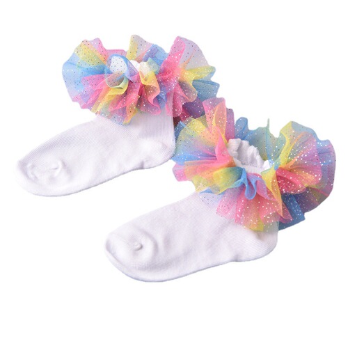 Children kids latin ballet ballroom dance rainbow lace socks girls performance stockings comfortable breathable absorbent cotton socks baby girls socks