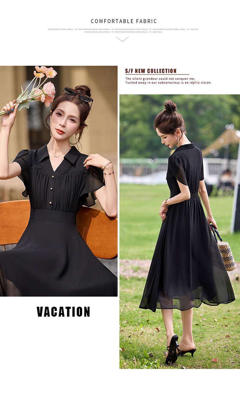 Đầm suông midi tay ngắn eo thắt dây che bụng cho nữ size lớn — màu đen, màu sắc chi tiết 22
