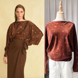 Тангли коричневый · Цельный шелковый топ с рукавами «летучая мышь» во французском стиле, ленивый свободный вариант