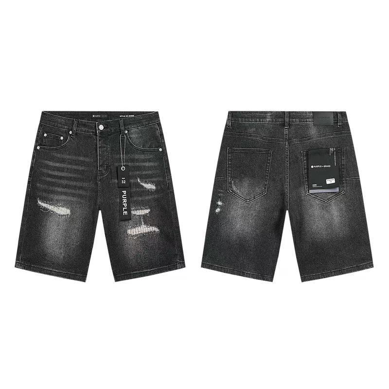 Comercio exterior transfronterizo mayorista purp1e estilo americano marca de alta calle agujero parche de tinta retrógrada lavado jeans pantalones cortos
