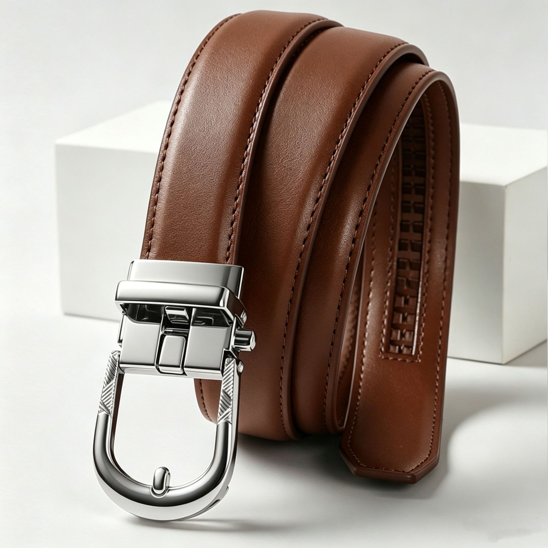 Silver buckle brown-push type automatic buckle / 95cm