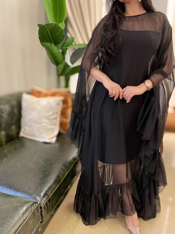 Spring and Summer Cross-Border Women's Fashion Independent Site Ebay Sexy Inner Wear with Cape Mesh Large Hem Ball Gown Evening Dress