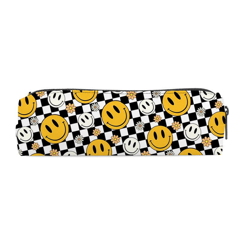 Transfronterizo nuevo sonriente bolsas de lápiz cilíndricas de poliéster simple de alto valor visual bolsa de papelería almacenamiento de gran capacidad