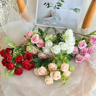 韩式10头玫瑰仿真花婚庆手捧花摄影道具餐桌摆件简约现代花墙布置