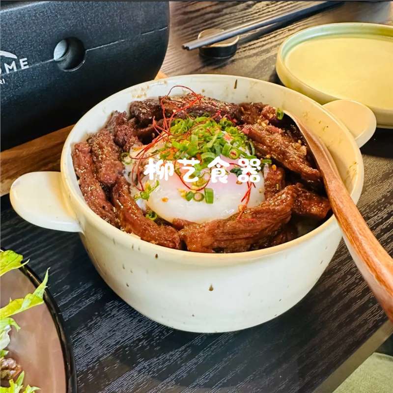 新中式复古粗陶双耳碗山野风云贵川特色餐具沙拉碗汤面碗烧肉饭碗