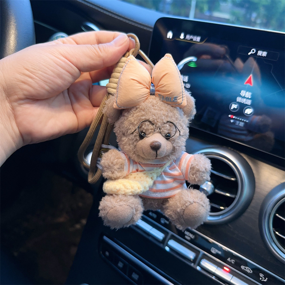 Red popularidad de aire de oso llavero de dibujos animados de alta calidad muñeca de peluche lindo bolso colgante llave del coche mujer
