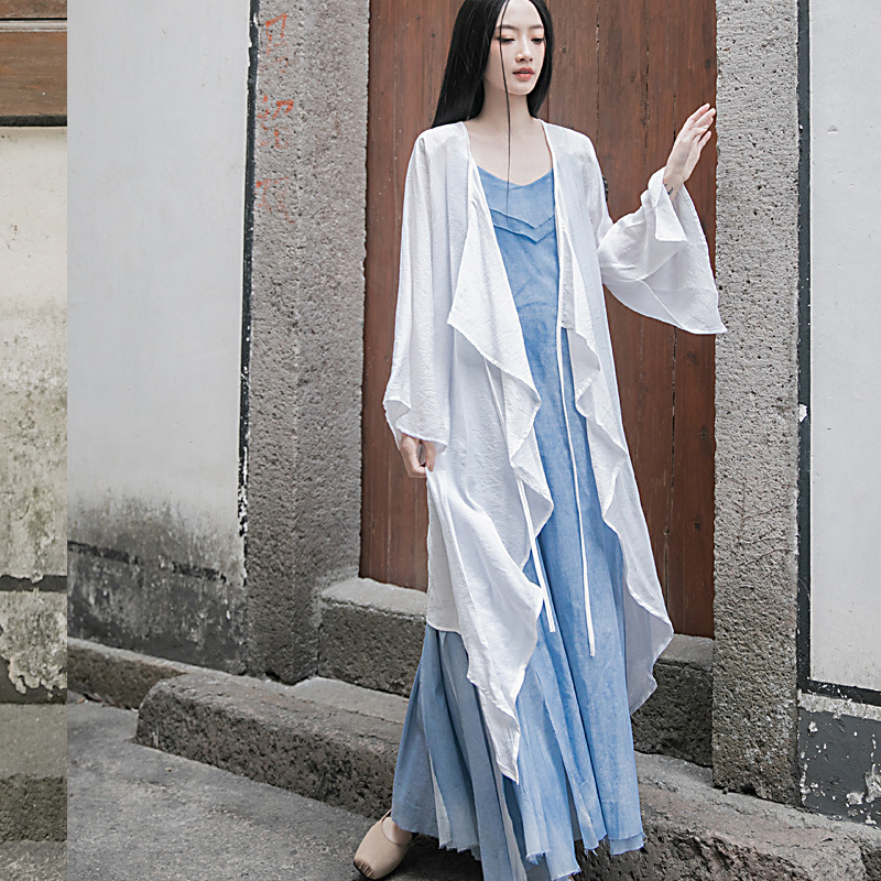 Jianzhi Mian's Self-Made Casual and Zen-Inspired Irregular Flowing Cardigan, 3-Color Tencel Shirt
