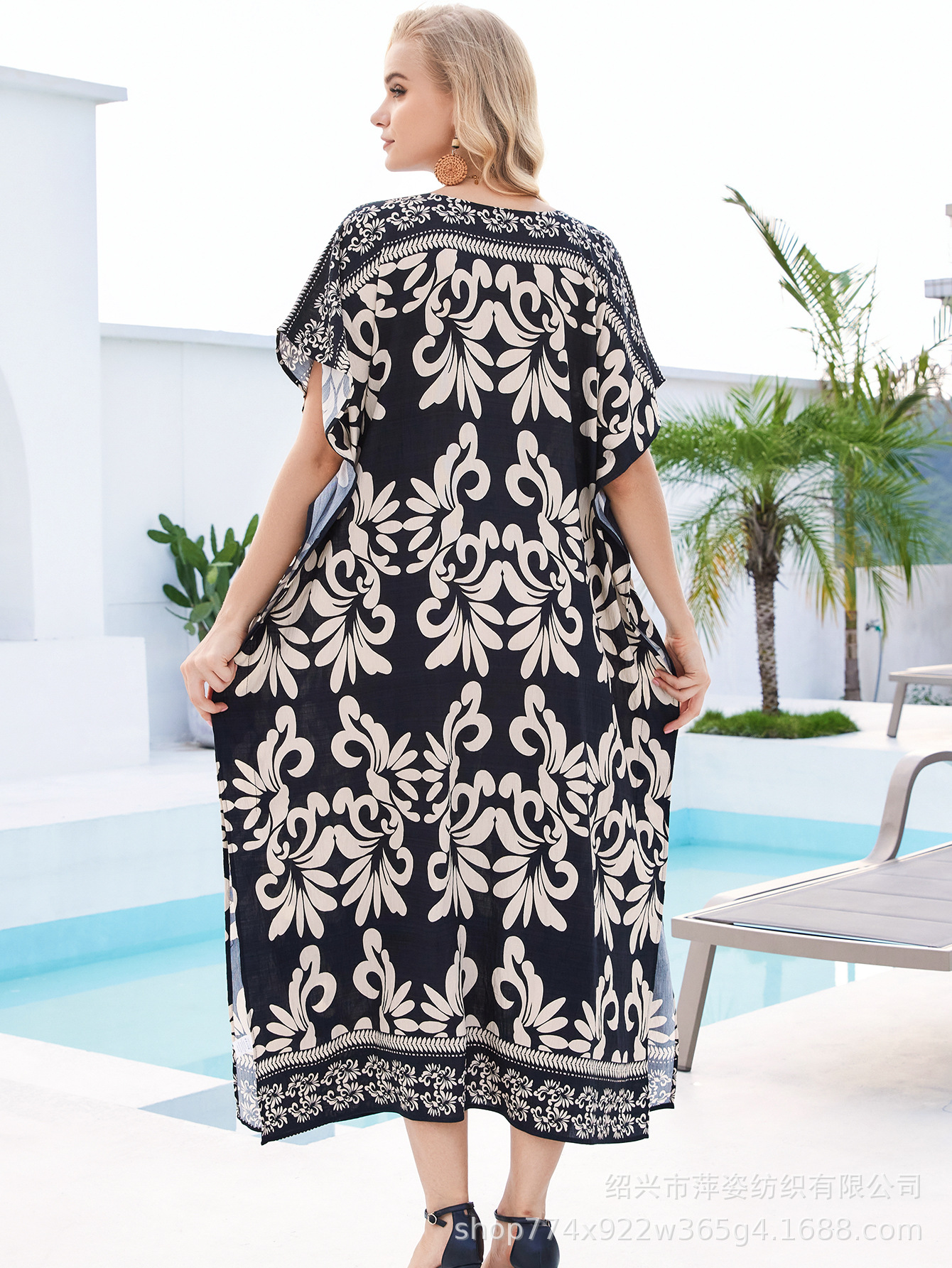 Camiseta de playa impresa de algodón tinsel vestido bohemio suelto gran túnica transfronteriza amazon M3 - 1