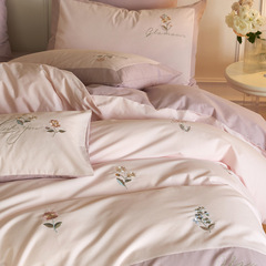 Xiaogui value-for-money Class A 100-count brushed long-staple cotton four-piece set pure cotton embroidered flower quilt cover pure cotton autumn and winter bedding